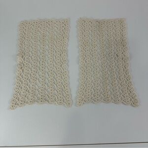 Set of 2 Crocheted Rectangle Doilies Cream Color Open Weave Scalloped Edges